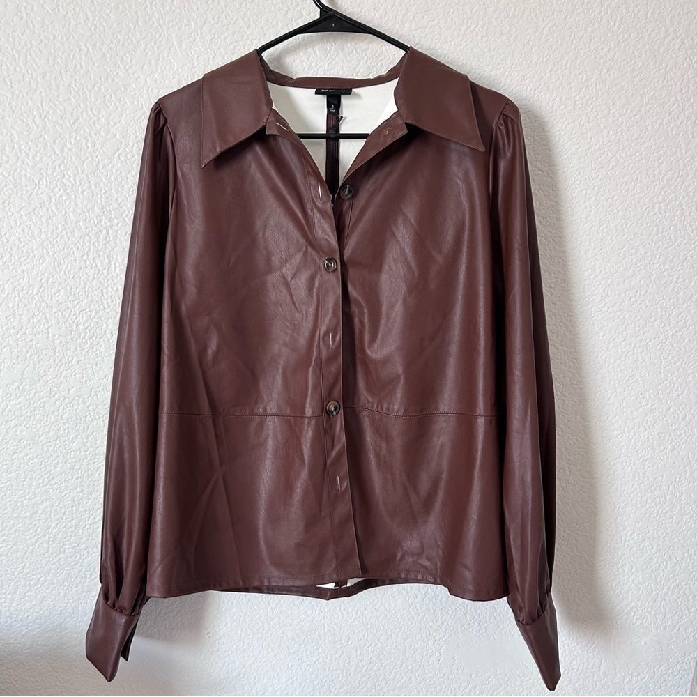 NWT Who What Wear Chocolate Brown Faux Vegan Leather Shacket Lightweight Jacket